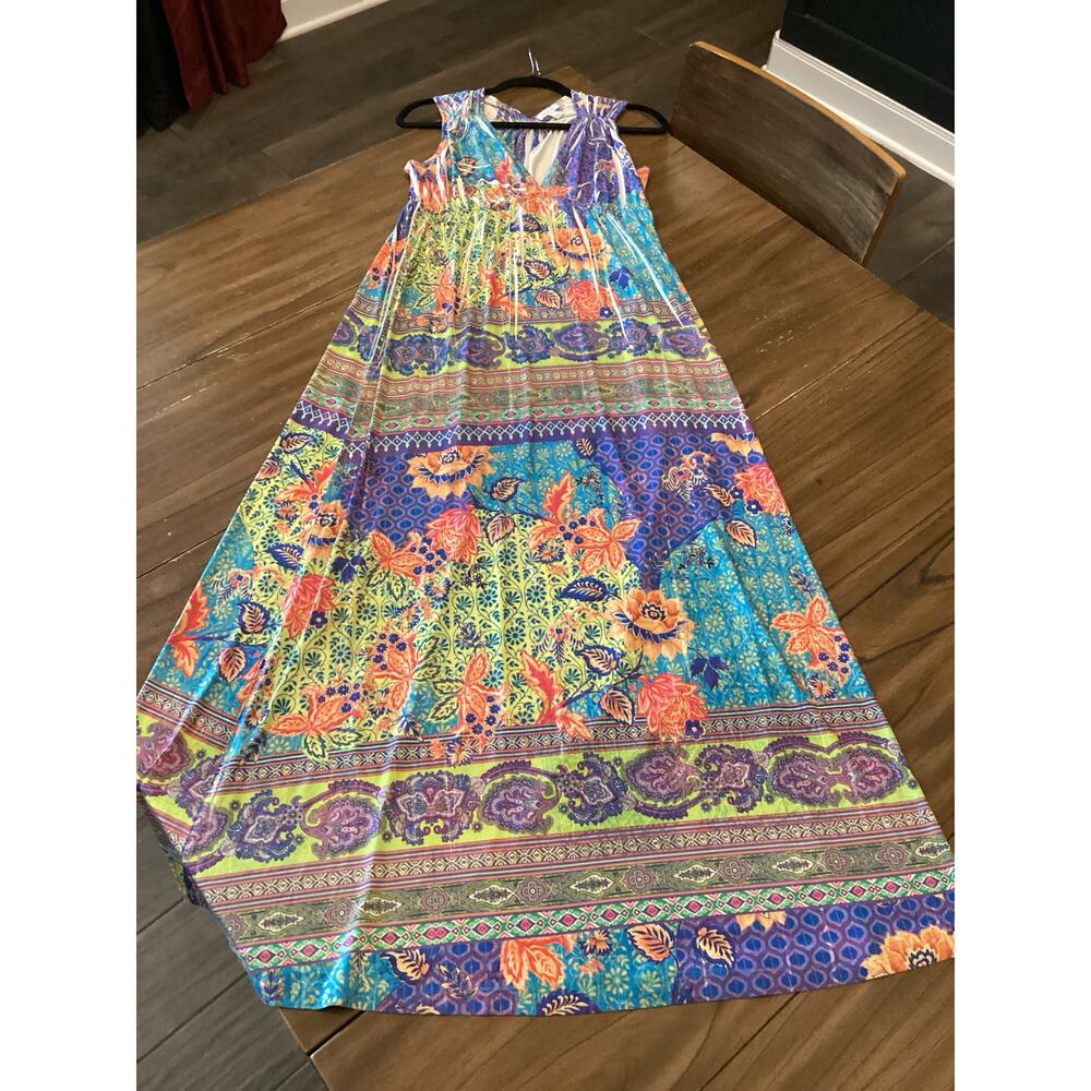 Boston proper boho sleeveless Hippy multicolor floral paisley mix maxi dress M